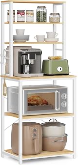 VASAGLE Kitchen Storage Rack 6 Shelves 6 Hooks 40x60x167 cm Golden Oak White