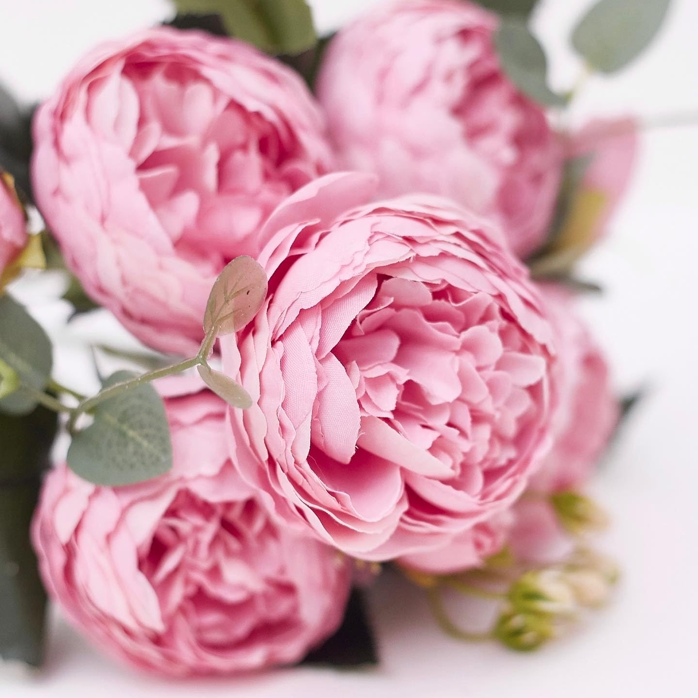 The Baked Studio - Silk Peony and Tea Rose Artificial Bouquet 9 Heads Realistic Fake Plant for DIY Craft Cake Living Room Home Wedding Decoration (PINK) — image 1