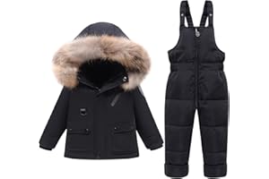 YALLET Baby Girls Boys Snowsuit, Infant Winter Clothes Toddler Kids Winter Warm Hooded Down Jacket Coat + Ski Bib Pants
