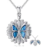 SOULMEET 1 Inch Round Sunflower Butterfly Locket Necklace That Holds 1 Picture Photo Sterling Silver Personalized Expandable Locket Necklace