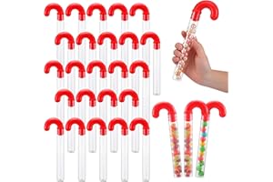 Lallisa 24 Pcs Large Christmas Candy Tubes 9.8 Inch Plastic Candy Container Clear Empty Candy Tube with Red Topper Christmas Party Supply Red Filled Holiday Stuffer Crutch Shaped for Christmas Party
