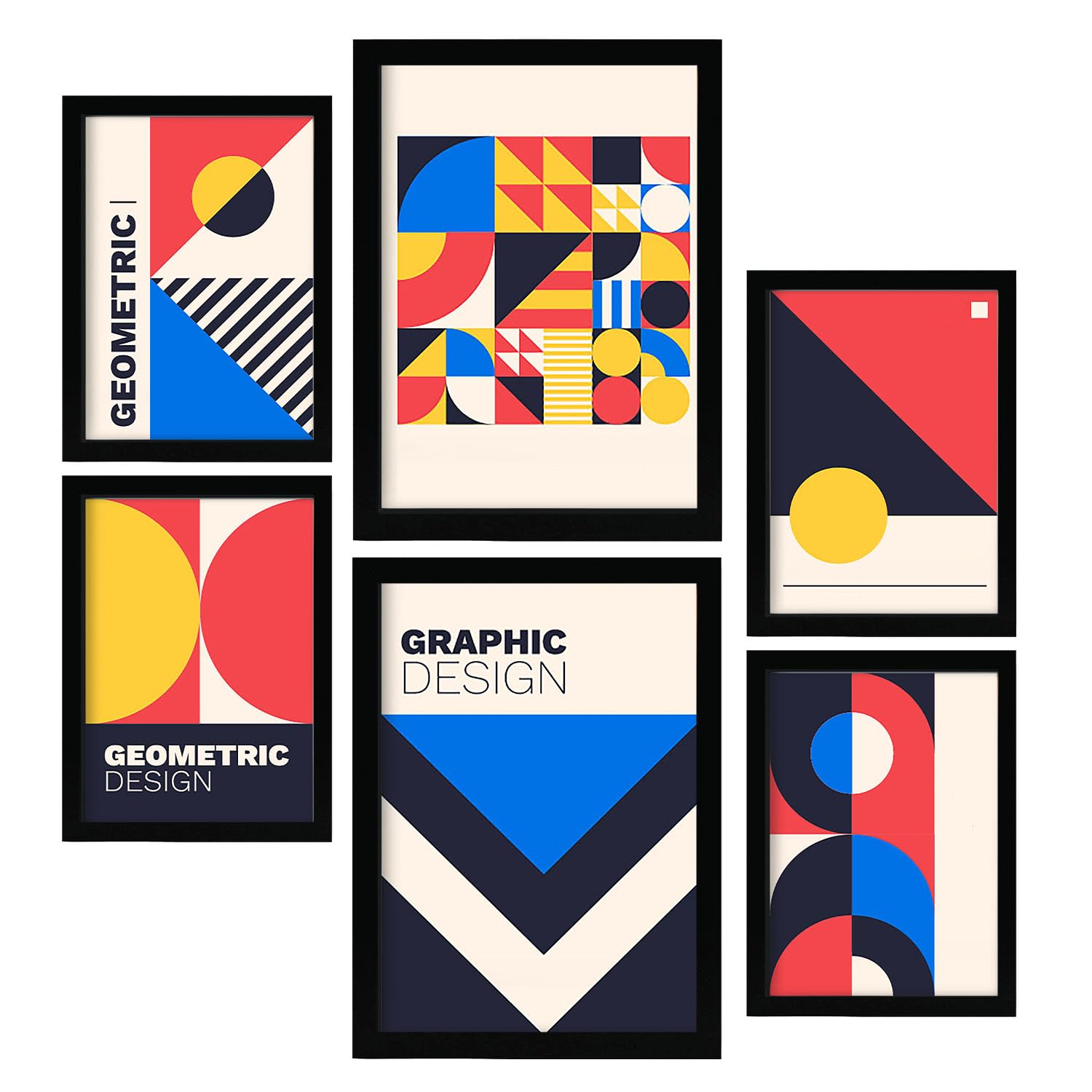 Nacnic Set of 6 Prints in Bauhaus Style 1. Geometric design collection Prints. Aesthetic Decorative Printss for your living room, bedroom, home. Wall art print. Sizes A4 and A3.