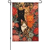 Cats Flower Garden Flag 12x18 Inch Double Sided Outdoor Flag Decorations Burlap Yard Flag For Holiday Outside Home