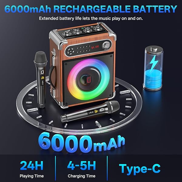 JYX KARAOKE MACHINE, 2 WIRELESS MICROPHONES, PORTABLE BLUETOOTH 5.3 PA SPEAKER WITH DISCO LIGHTS, SMART TV COMPATIBLE, UPGRADED SUBWOOFER, BASS BOOST & ECHO, TF/USB/AUX/FM, HOME & OUTDOOR PARTY