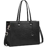 RAINSMORE Laptop Bag for Women 15.6 Inch Vintage Leather Professional Work Tote Bag Waterproof Computer Bag Shoulder Bag (Black)
