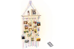 Homecor Room Decor for Teen Girls, Macrame Photo Display Hanging Shelves for Wall Decor, Boho Decor for Bedroom Dorm, Picture Collage with L-Ight 30 Clips, Christmas Birthday Gifts for Teenage Girls