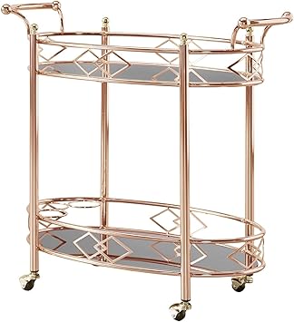 Amazon Com Inspire Q Metropolitan Rose Gold Metal Mobile Bar Cart With Black Glass Top Bold Bar Serving Carts