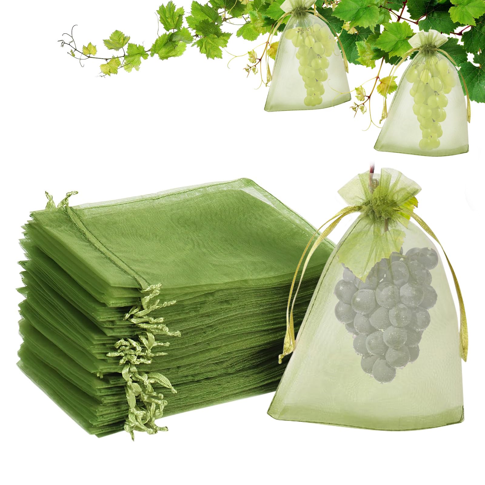 Photo 1 of 100 Pcs Fruit Protection Bags,4x6 Inch Green Mesh Drawstring Nets,Pest and Bird Barrier for Strawberries,Blueberries Small Fruits,Garden Netting Cover with Tight Mesh Design