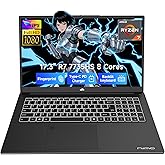 NIMO 17.3" Gaming-Laptop, AMD Ryzen 7 7735HS (8C/16T, Beats i7-12650H) 16GB DDR5 RAM 1TB SSD Computer with Radeon 680M, 100W Type-C Charger, Wi-Fi 6E, 75Wh Battery, Fingerprint, Backlit Keyboard