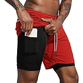 Leidowei Men's 2 in 1 Workout Running Shorts Lightweight Training Yoga Gym 7" Short with Zipper Pockets