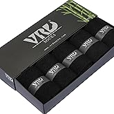 VRD Mens Dress Socks, Bamboo Rayon 5-Pack, Black Crew Length Mid-Calf Socks for Men Shoe Size 8-13