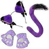 Kolacoo Cute Faux Fur Cat Ears Headband and Tail Set for Adult, Furry Animal Accessories Halloween Cosplay Costume