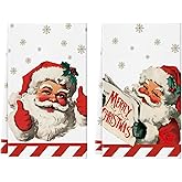 Christmas Kitchen Towels Vintage Santa Dish Towels Retro Hand Towels for Winter Holiday Home Indoor Bathroom Party Dining Decor Gifts 18 x 26 Inch Set of 2
