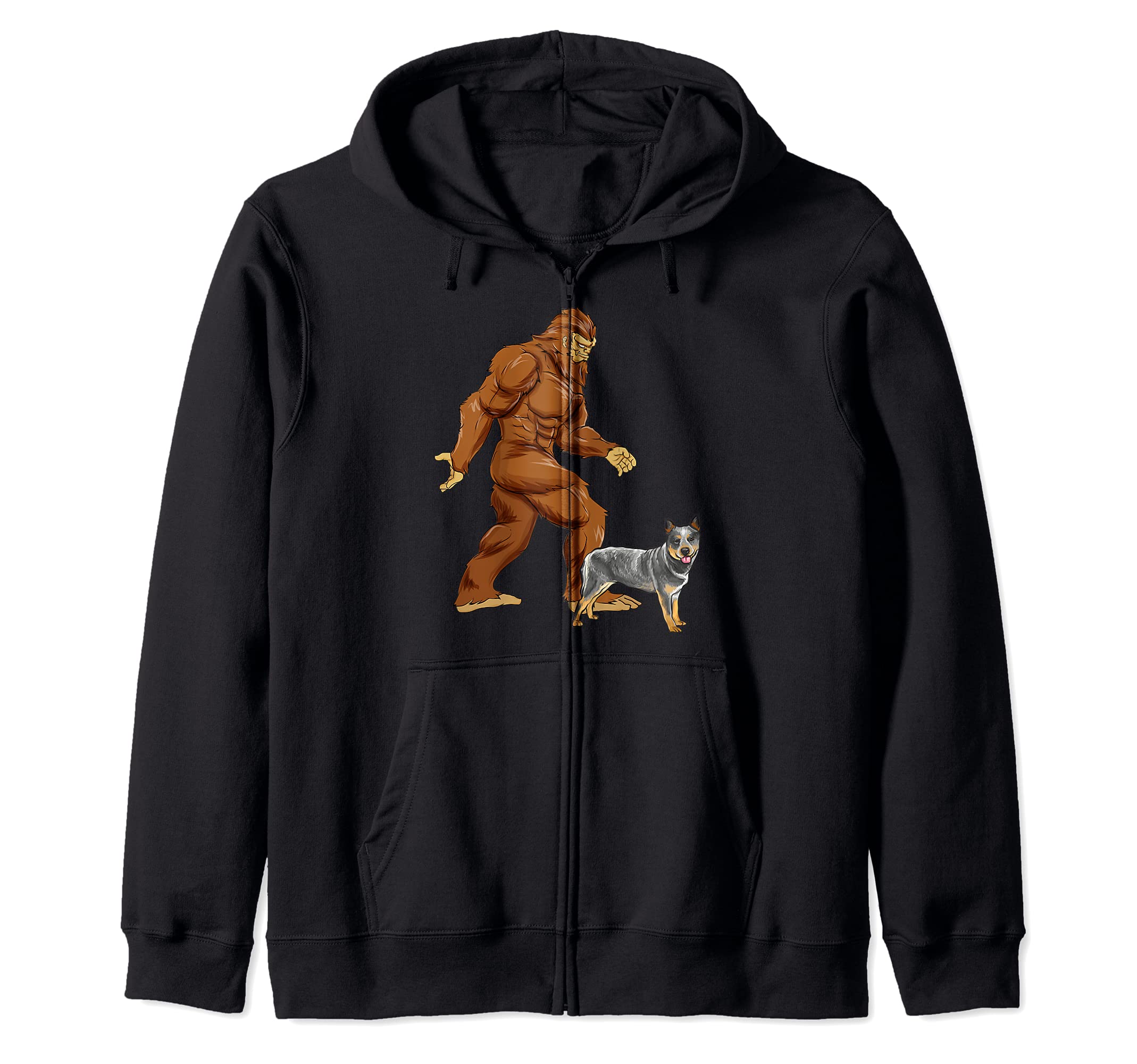 Funny Bigfoot Walking Australian Cattle Dog Sasquatch Dog Zip Hoodie