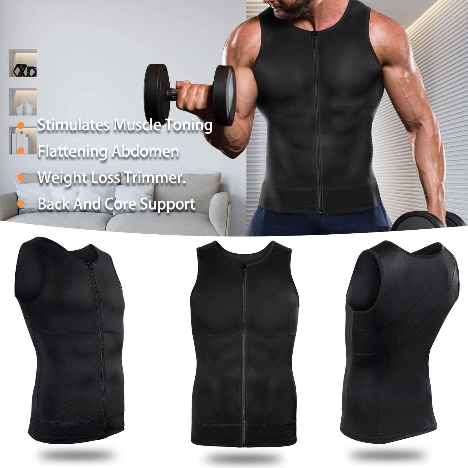 Irisnaya Mens Compression Shirt Slimming Body Shaper Vest Waist Trainer Workout Tank Tops Back Support Undershirts: Clothing