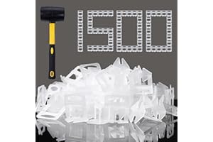 HEILUON Tile Leveling System 1/8" Spacers Tile Leveler Clips 1500 Pcs and 16 oz Rubber Mallet Hammer .Tile Tools Set for Professional Ceramic and Stone Installation