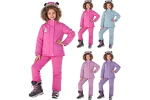 Girls' Heavyweight Insulated Snowsuit 2 Piece Ski Toddler Winter Jacket and Snow Pants Set Snow Suit for Kids Thick Down Coat