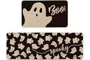 Artoid Mode Spooky Ghosts Boo Halloween Kitchen Mats Set of 2, Black Home Decor Low-Profile Kitchen Rugs for Floor - 17x29 and 17x47 Inch