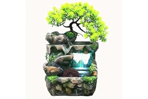 SURPRIZON Indoor Water Fountain, Indoor Fountains and Waterfalls with Color LED Light & ON/Off Switch, Small Rockery Stream Tabletop Fountain Waterfall Decor for Home Office Bedroom