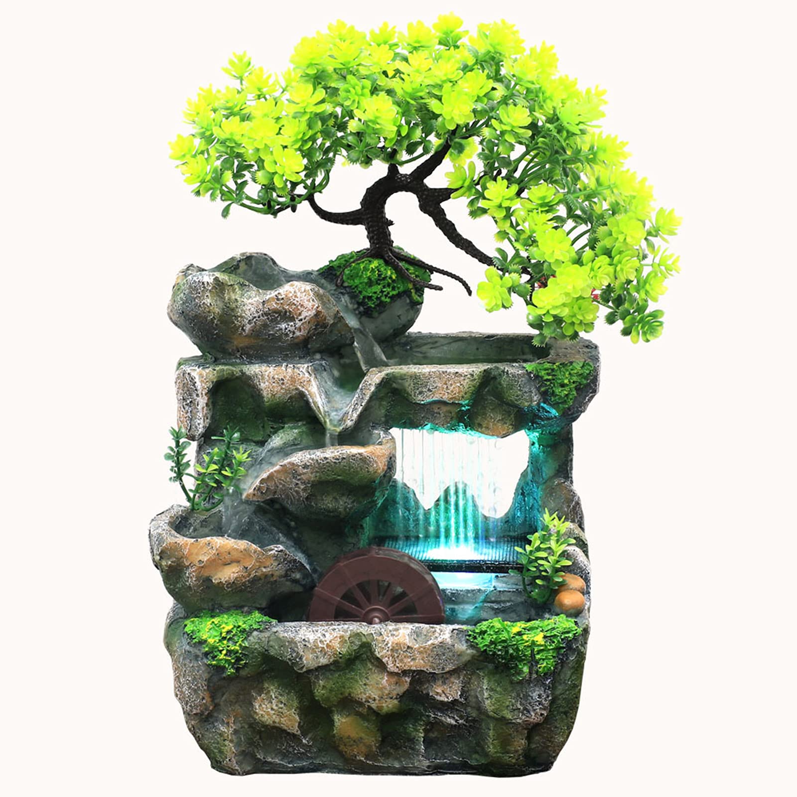 Photo 1 of Indoor Water Fountain, Indoor Fountains and Waterfalls with Color LED Light & ON/Off Switch, Small Rockery Stream Tabletop Fountain Waterfall Decor for Home Office Bedroom