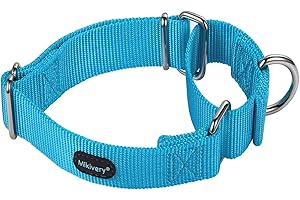 Mikivery Martingale Dog Collar Nylon Adjustable and Safety Training Colourful Comfortable Metal Buckle Pet Collars for Small Medium and Large Dogs(Ice Blue,L)