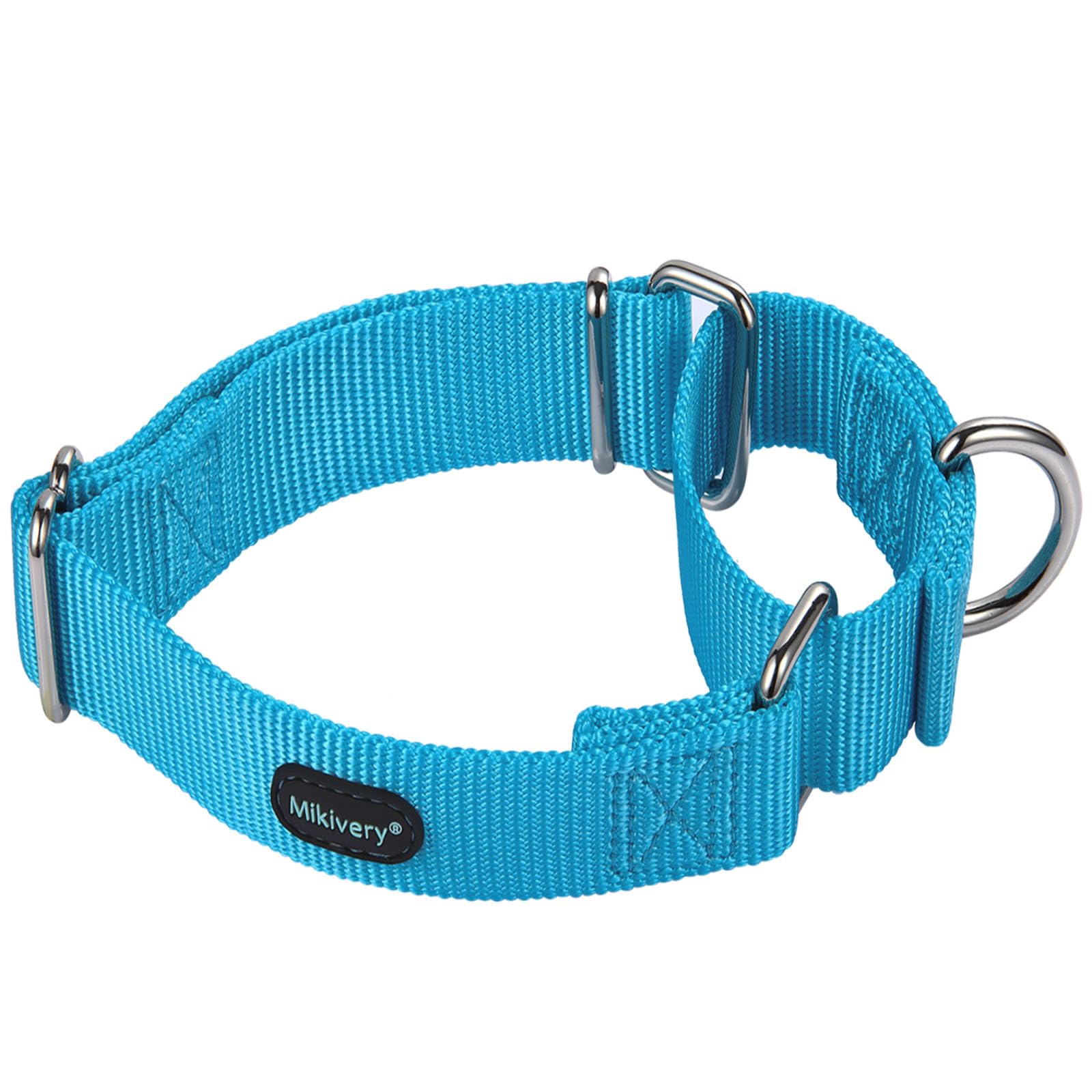 Mikivery Martingale Dog Collars Nylon Adjustable and Safety Choke Training Ice Blue Comfortable Pet Collar for Medium and Large Dogs