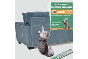 ZERNBER 15Pack Cat Scratch Furniture Protector,Clear Couch Protector from Cat Claws, Single-Sided self-Adhesive Cat Scratch Deterrent for Furniture Door Walls, Cat Scratch Deterrent Tape+50 Pins