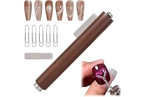 ESUOHYM 3 In 1 Nail Magnet For Cat Eye Gel Polish With Extra 1 PCS Square Magnet, 5 PCS Paper Clips For Heart Flower And Black Hole Nail Art DIY Tools Design Walnut