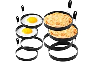ANISION Egg Rings 4 Pcs Large 6"" Pancake Mold and 4 Pcs 3.5"" Fried Egg Mold Stainless Steel Nonstick Round Egg Ring Mold fo