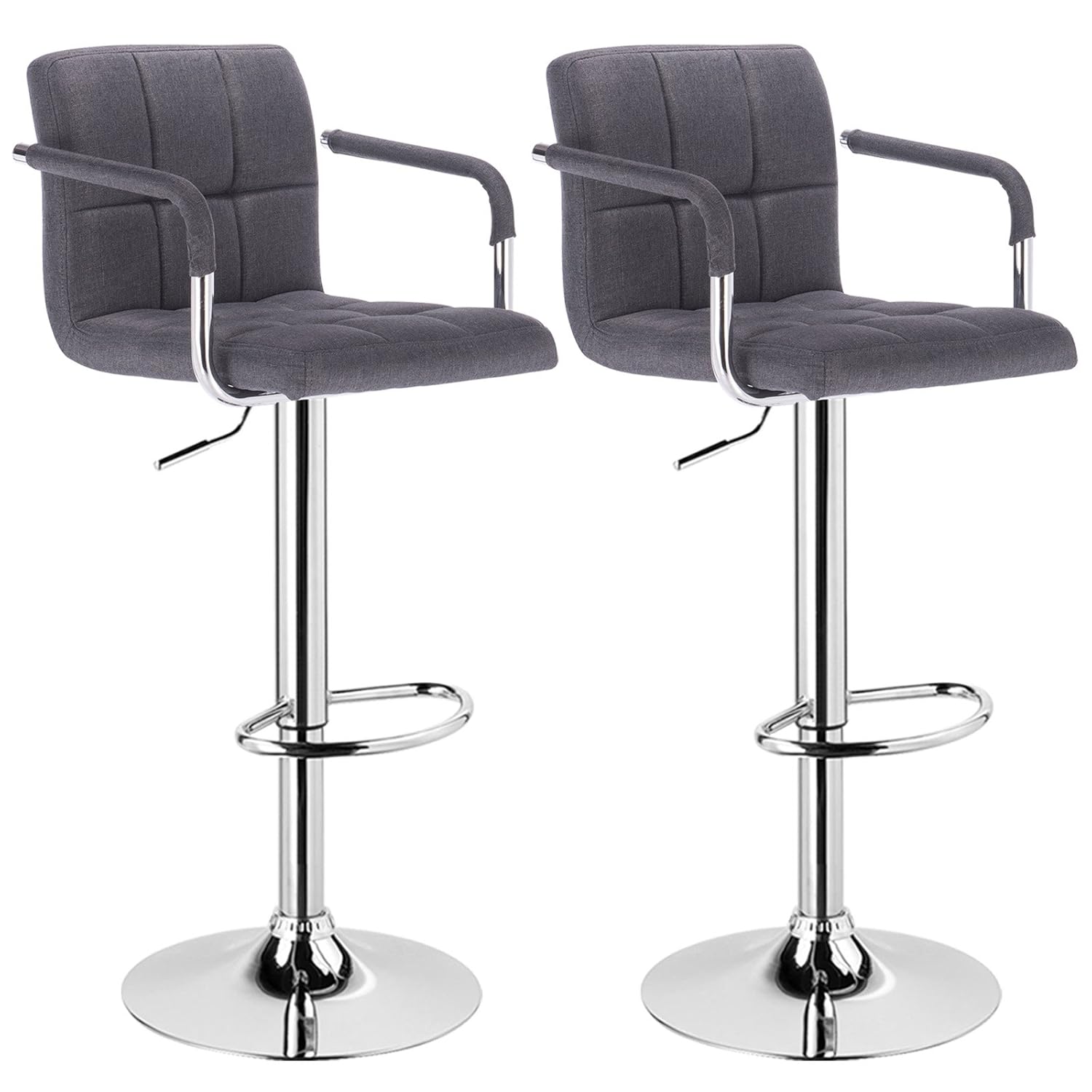 WOLTU Bar Stools Set of 2 Linen Gas Adjustable Swivel Bar Stools Dark