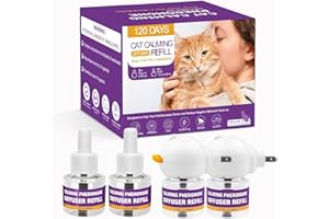 Cat Calming Pheromone Diffuser Kit, 2 Plug-Ins + 4 Refills (48ml Each), Long-Lasting Stress & Anxiety Relief, Reduces Fightin