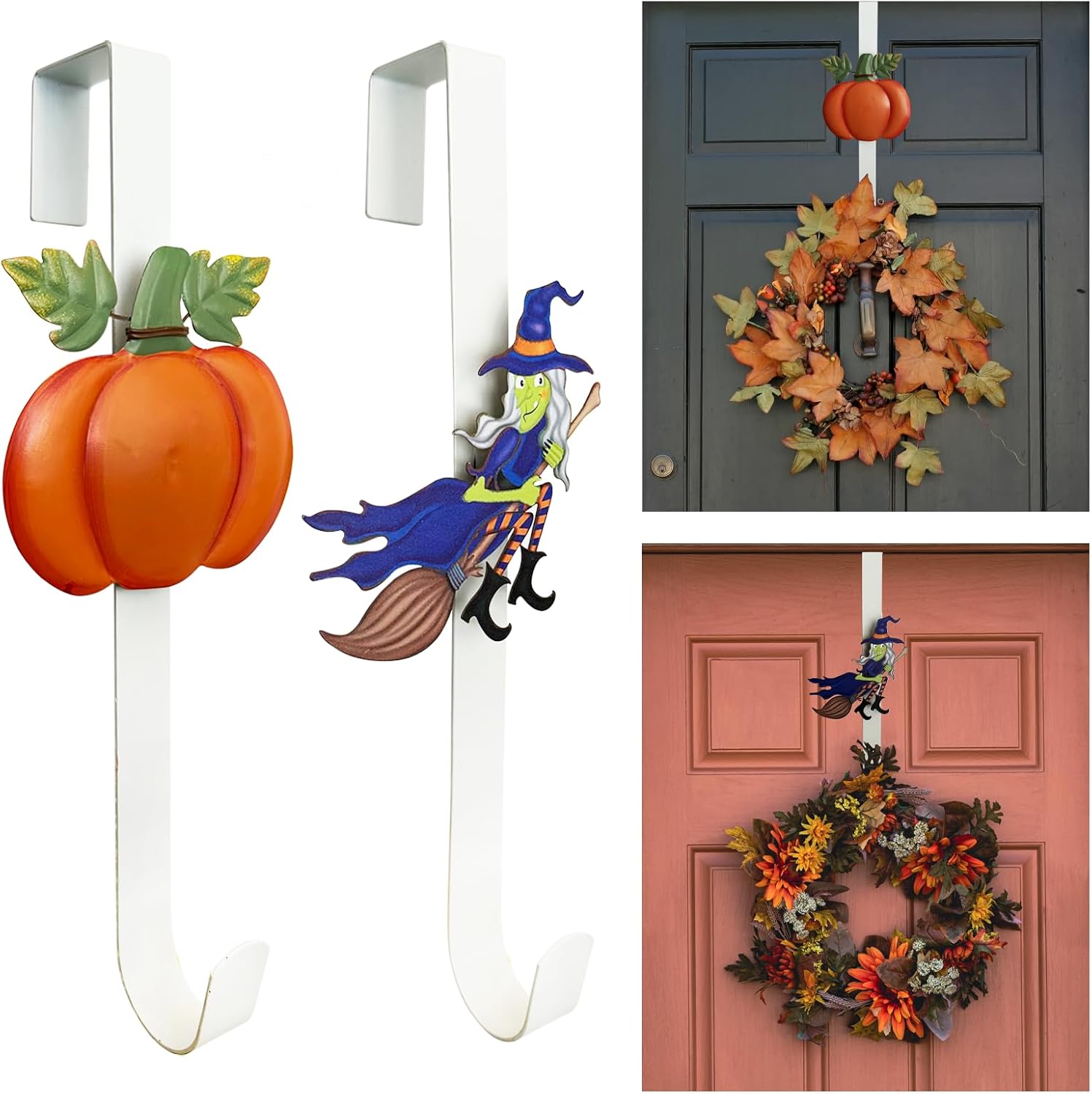 Wreath Hangers - KEDONCHEN 2 Pack Wreath Hanger for Front Door,Wreath Hanger,13.78IN Halloween Decoration Metal Wreath Hook ,Door Hanger for Wreath Front Door