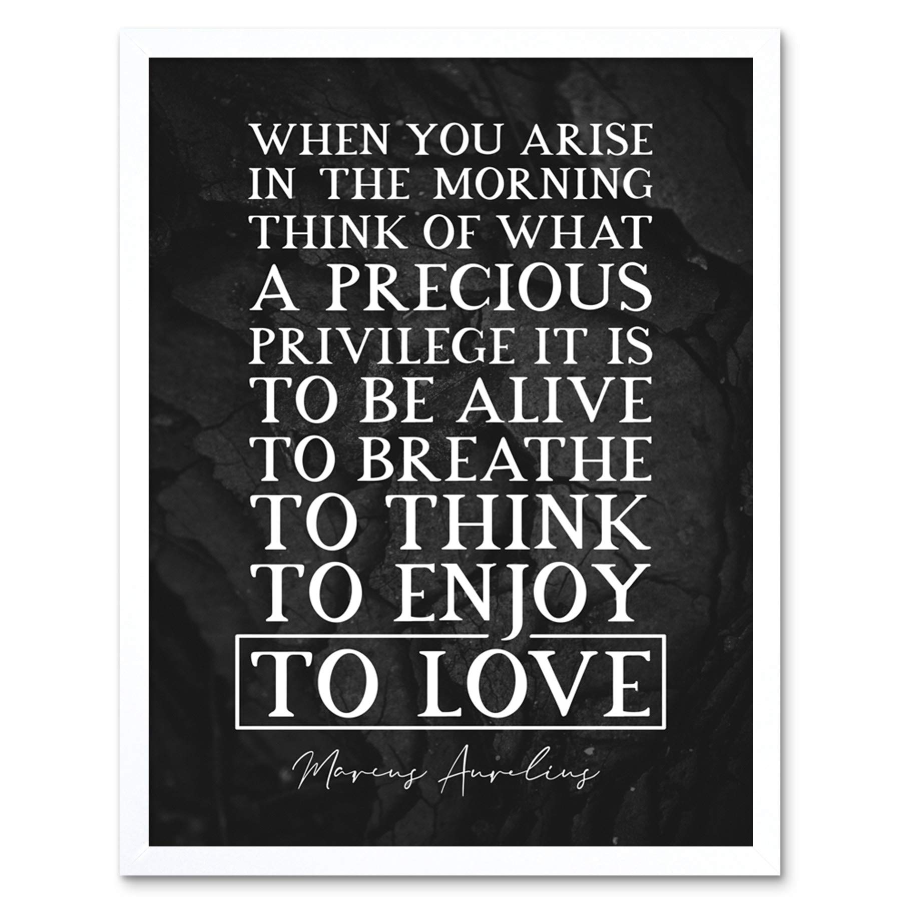 Artery8 Slate Inspiring Quote Marcus Aurelius Morning Precious Privilege Alive Art Print Framed Poster Wall Decor 12x16 inch — image 1