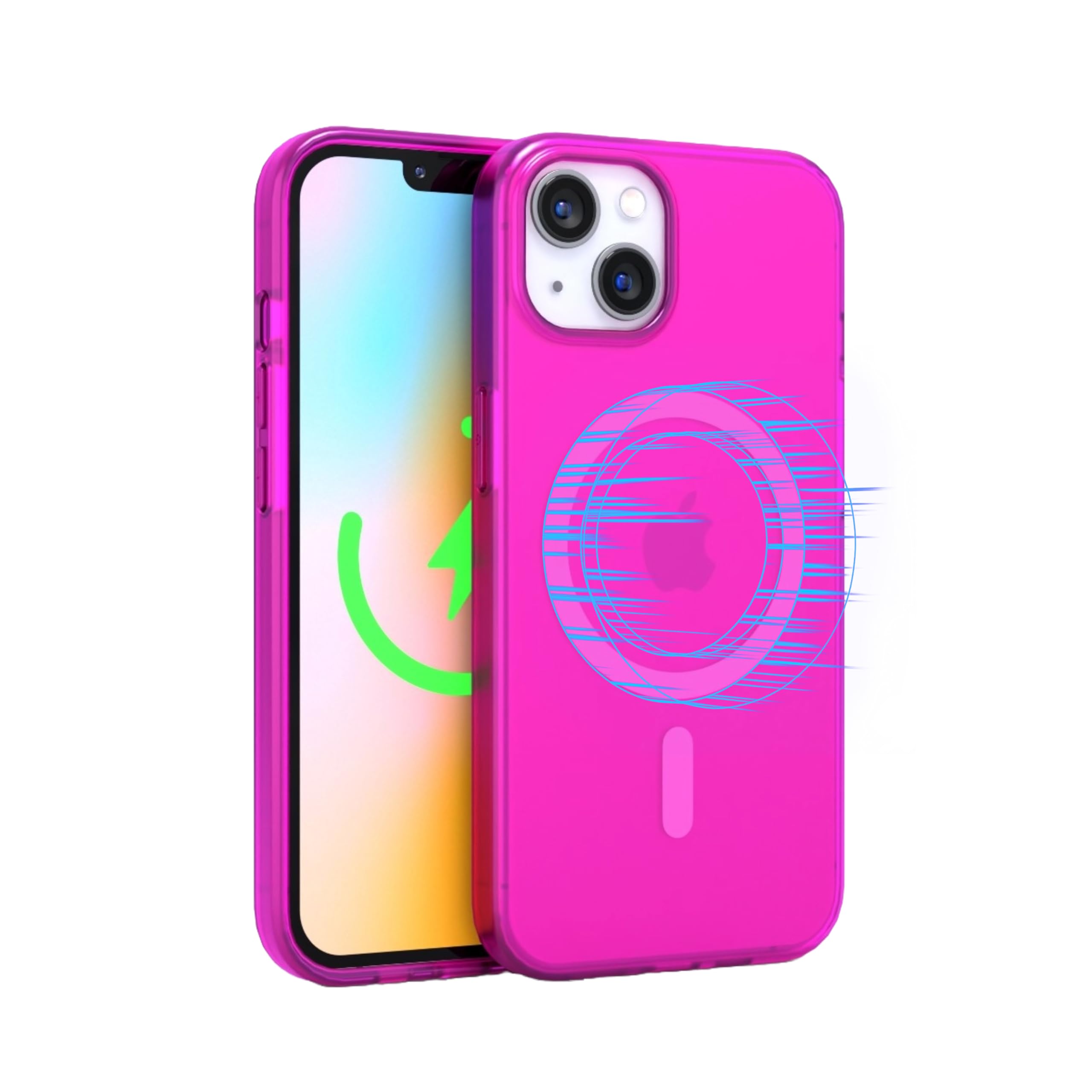 FELONY CASE - Neon Pink Crystal Clear Case for iPhone 15 Plus, Compatible with MagSafe - 360° Shockproof Protective Cases Designed for Apple iPhone 15 Plus