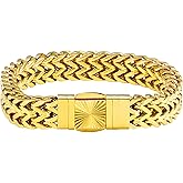 CaptainSteeL Cuban Link Chain Bracelet for Men- 316L Stainless Steel 9/10MM Width Fashion Pattern Snap Button Hip Hop Jewelry,Two Style Cuban Bracelets 18K Gold Plated/Stainless Steel with Gift Box