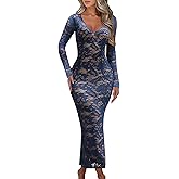 Ekaliy Women Bodycon Maxi Dress Floral Lace Elegant Flare Sleeve Fitted Formal Wedding Guest Cocktail Dresses