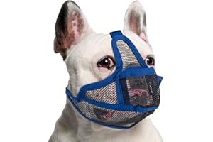 Coppthinktu Short Snout Dog Muzzle, Breathable Mesh French Bulldog Muzzle Full Pant Muzzles for Pitbull, Soft Flat Face Dog Muzzles for Shih Tzu Pug Prevent Biting Allow Pant & Drink (Blue S)