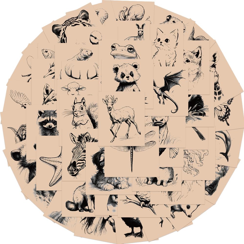 50 Pcs Retro Animal Sketch Stickers for Kids Teens Adults Boys Girls Gift,Stickers Pack for Laptop,Skateboard,Luggage,Car,Bike, Cup,Computer,Water Bottle Decor,Animal Vinyl Waterproof Sticker Decals โ image 1