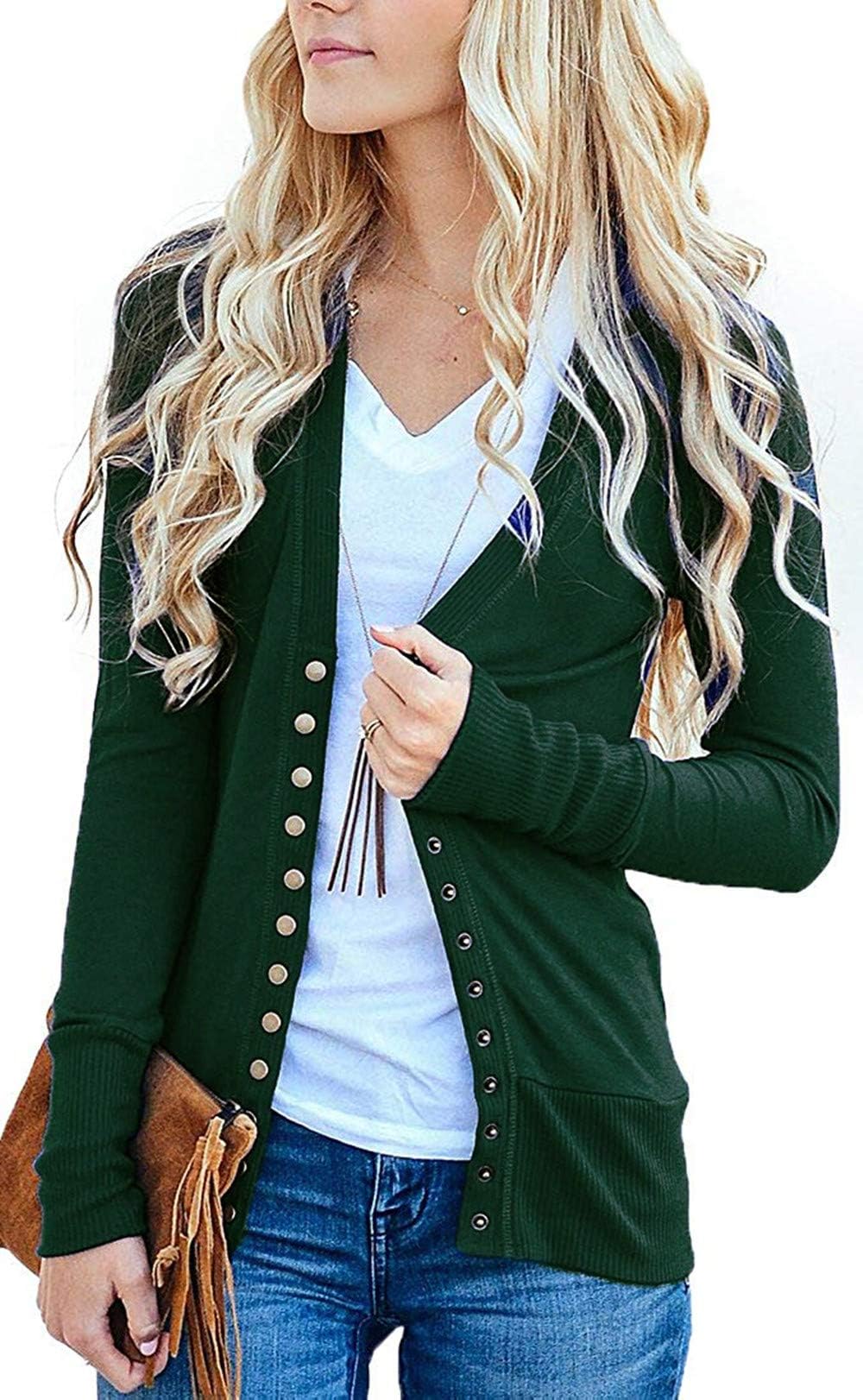 Cowear Women's S-3XL Solid Button Front Knitwears Long Sleeve Casual Cardigans