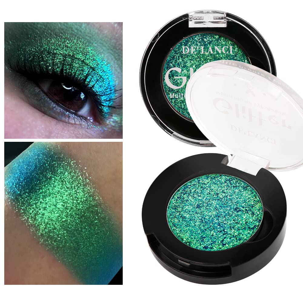 Afflano Single Duo Chrome Green Eyeshadow Shimmery, Highly Pigmented Multichrome Eyeshadows Green, Color Changing Forest Blue Glitter Eyeshadow, Holographic Chrome Eye Shadow for Daily Eye Makeup — image 1