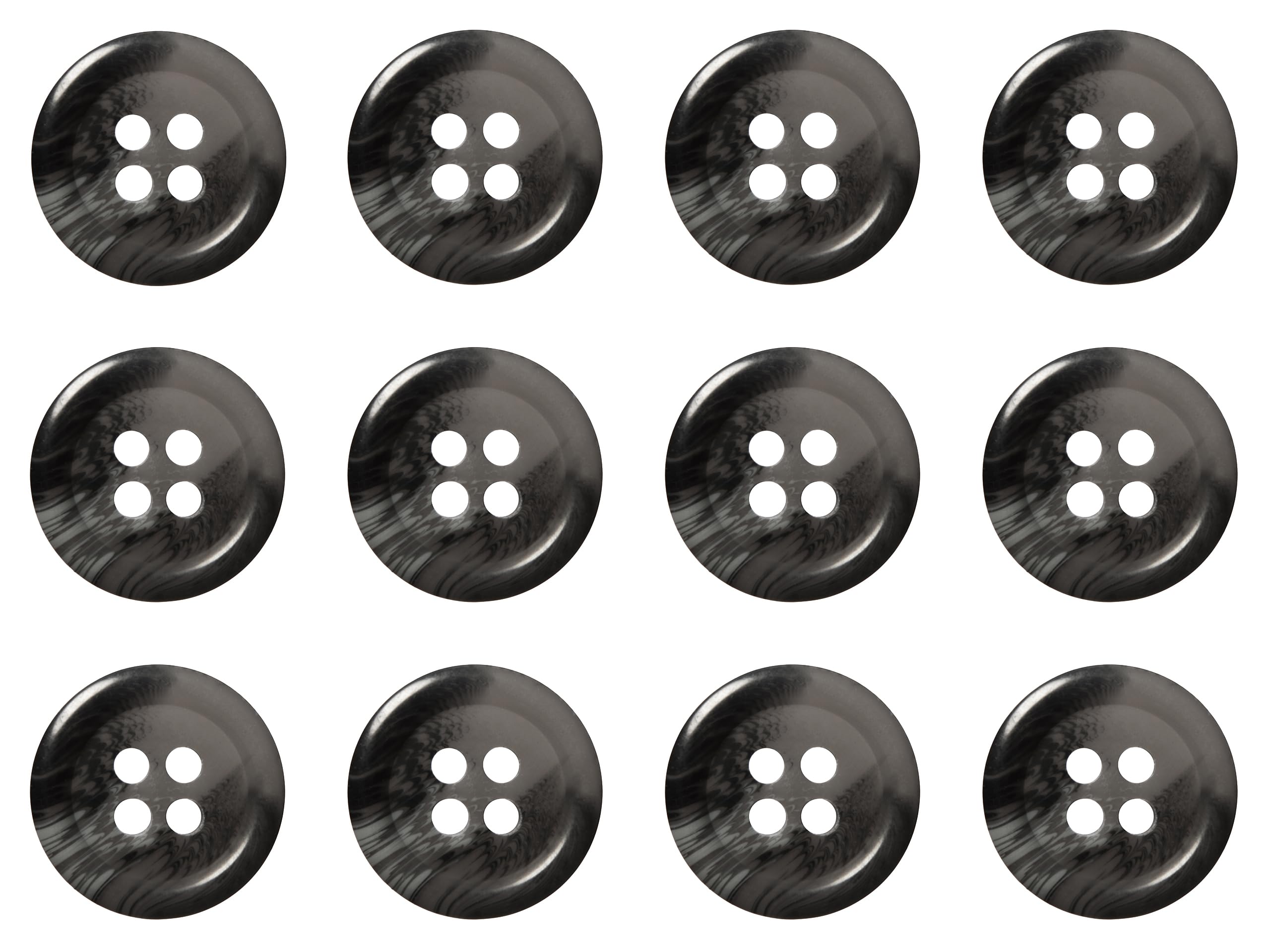 Pack of 12 Dark Grey 15mm Round Faux Horn Sew On Plastic Buttons for Skirts Trousers Suits Shorts Flat 4 Holes 24L