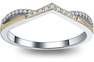 GINGER LYNE COLLECTION Chiara Wedding Band for Women by Ginger Lyne | Two Tone White and Gold over Sterling Silver Anniversary Ring for Her | V Shape Cubic Zirconia Ring Enhancer Bridal Jewelry for Her