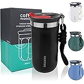Disoza 11 Oz Travel Coffee Mug - Insulated Reusable Stainless Steel Mug with Lid - Spill Proof for Hot and Iced Drinks