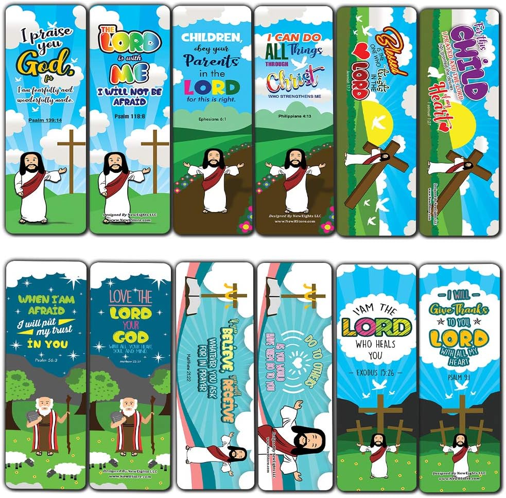 Amazon Com Bible Scriptures Bookmarks Cards For Kids 12 Pack Vbs Sunday School Easter Baptism Thanksgiving Christmas Rewards Encouragement Gift Office Products