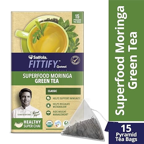 Saffola FITTIFY Gourmet Superfood Moringa Green Tea, Classic, 15 Sachets, 37.5g