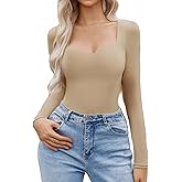 Avidlove Long Sleeve Bodysuits for Women Sexy Sweetheart Neck Going Out Outfits Double Lined Bodysuit