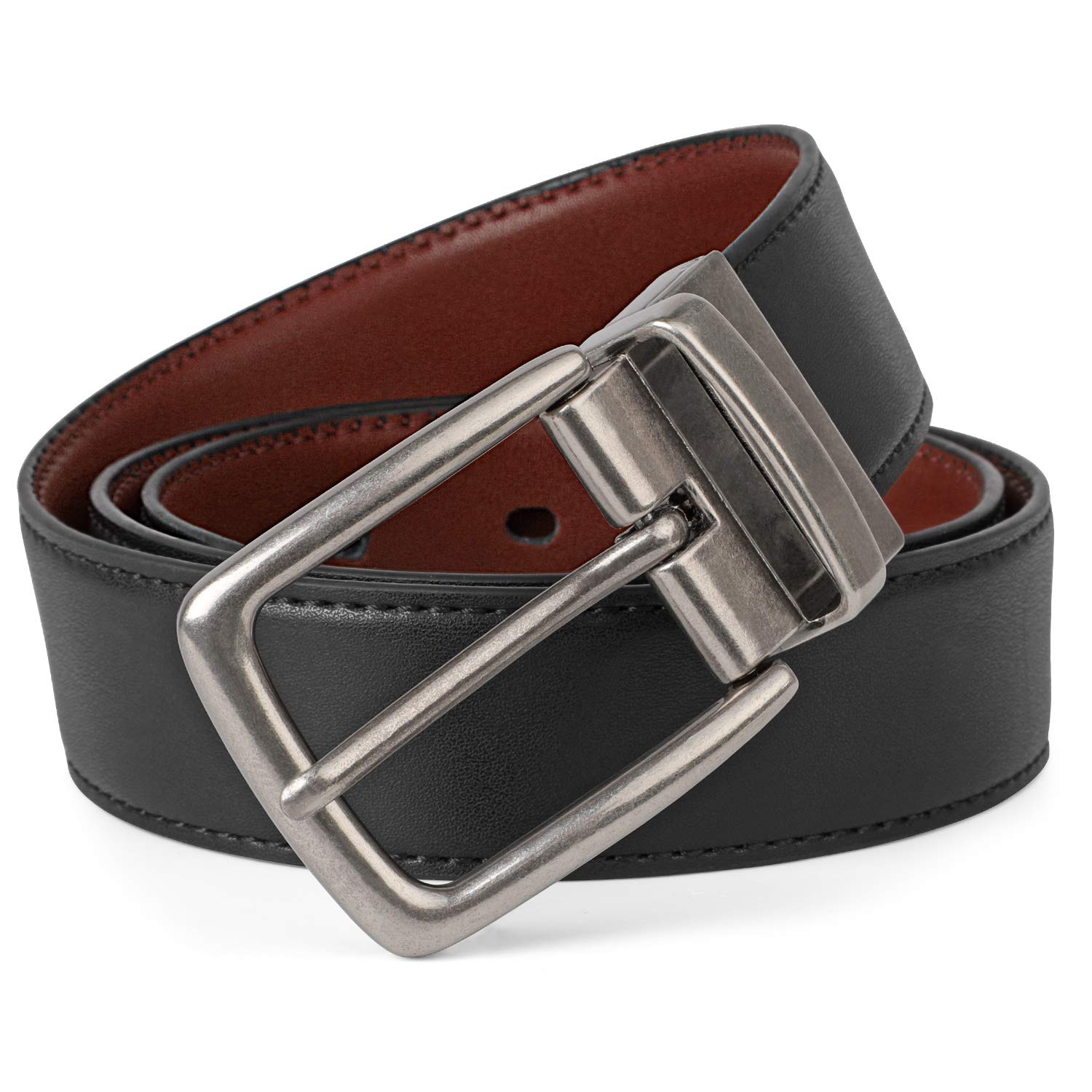 Reversible Leather Belt Casual Dress Belt with Rotated Buckle and Double Sided Strap, Fashion Jeans Belt for Men with Gift Packed