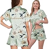 WJing Yi Jia Womens Floral Bridesmaid Pajamas 2Pcs Bride Silk Pajama Set For Bridal Party Gifts Soft Satin Pj Sets Silky Pjs