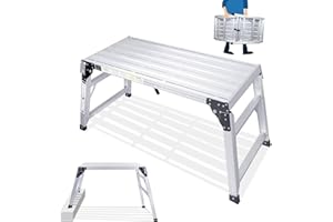 ORIENTOOLS Adjustable Work Platform, (39.4" X 18.5") Portable Folding Aluminum Step Ladder, Scaffolding Platform of Capacity 330 LBS Heavy Duty, 7 Gear Adjustable Height 23.6 to 35.4 inches, Type 1A