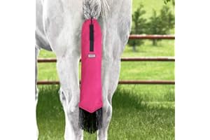 Harrison Howard Smooth Lightweight Adjustable Fastener Durable Nylon Horse Tail Bag with Fringe-Fuchsia Pink